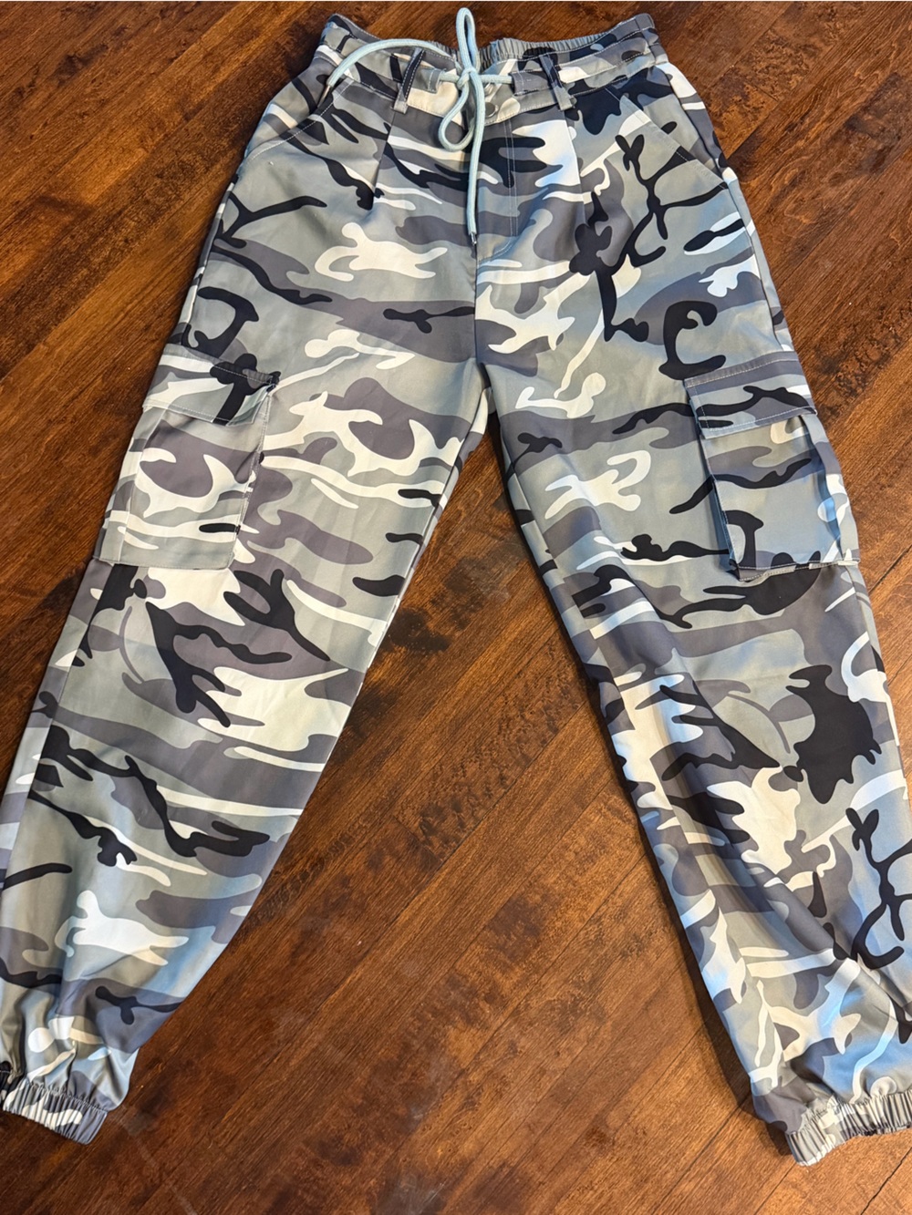 Camo Cargo Jogger Pant Size M Utility Streetwear Drawstring Waist Stretch